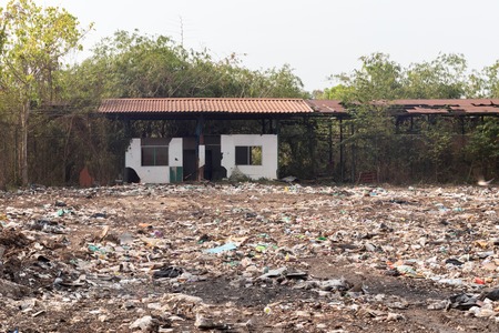 pile of garbage in construction site after destroy building