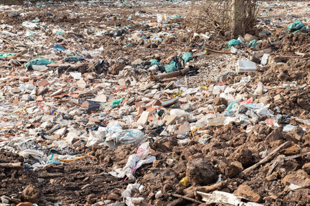 pile of garbage in construction site after destroy buildingの写真素材