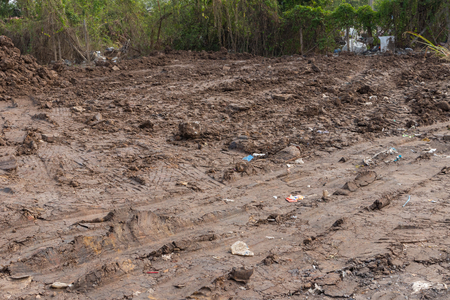 brown dirt on construction site at Thailandの写真素材