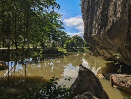 nature scene lake near the mountain at Phatthalung, Thailandの写真素材
