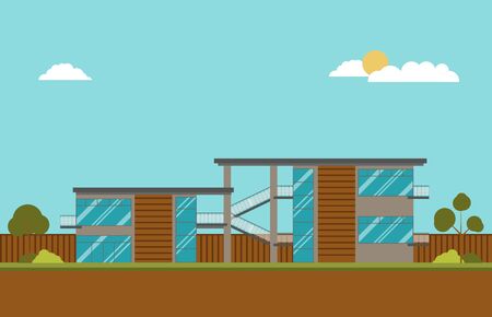 flat illustration of big modern house Residence Estateのイラスト素材