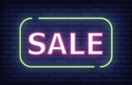 Retro sale neon sign with brick wallのイラスト素材