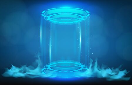 abstract background of futuristic teleportation tube, hud interface displayのイラスト素材