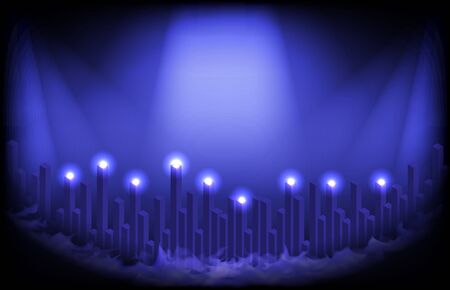 abstract blue futuristic background of building tower internet connection and smokeのイラスト素材