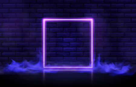 abstract futuristic background of square neon frame and smokeのイラスト素材