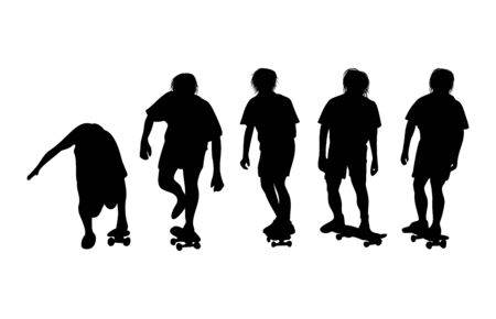 silhouette black and white of man playing skateboardのイラスト素材