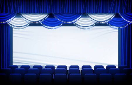 abstract background of blue Theater drapes and stage curtains and seatsのイラスト素材