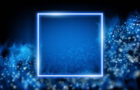abstract background of neon square frame with glowing stream data and smokeのイラスト素材