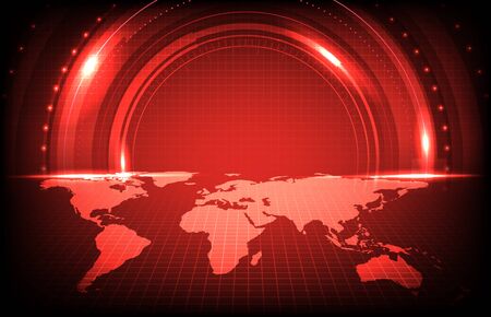 abstract background of futuristic technology screen scan with red world mapsのイラスト素材