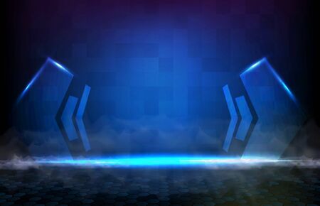 abstract futuristic background of triangle speed moving forward with smoke and technology floorのイラスト素材