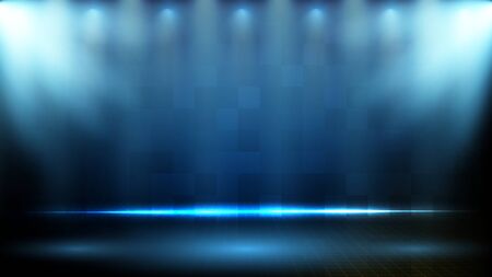 abstract futuristic background of blue technology lighting spotlgiht stage backgroundのイラスト素材