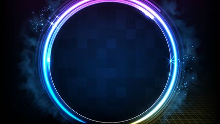 abstract futuristic background of glowing blue neon circle round frameのイラスト素材