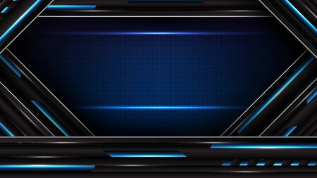 abstract futuristic background of glowing blue and black motion line interface frame technology sci fi conceptのイラスト素材