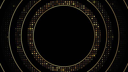 abstract black luxury background of dark gold paper circle and golden sparkle, elegant Premium Vector, Cover layout templateのイラスト素材