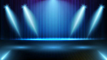 abstract futuristic background of blue empty stage and neon lighting spotlgiht stage backgroundのイラスト素材