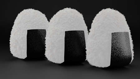 close up of onigiri Japanese rice ball, rice triangle with seaweed, 3D illustrationの写真素材