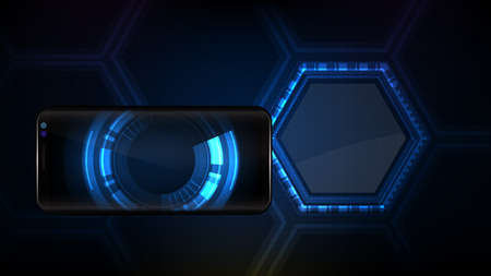 abstract background of futuristic brand new smart mobile phone with hexagon patternのイラスト素材