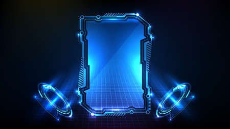 Abstract futuristic background. Blue glowing technology sci fi frame hud uiのイラスト素材
