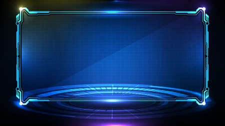 abstract futuristic background of blue glowing technology sci fi frame hud uiのイラスト素材