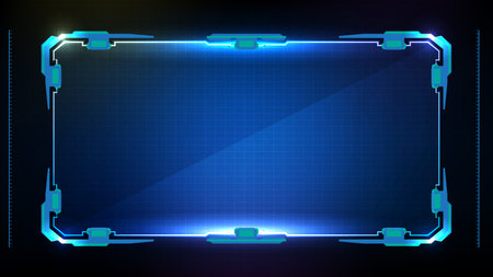abstract futuristic background of blue glowing technology sci fi frame hud uiのイラスト素材