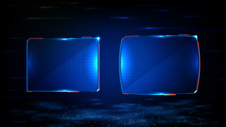abstract futuristic background of blue glowing technology sci fi frame hud uiのイラスト素材
