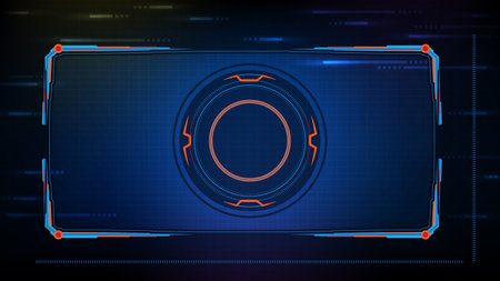 abstract futuristic background of blue glowing technology sci fi frame hud uiのイラスト素材