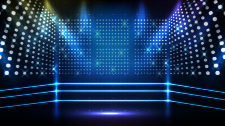 Abstract futuristic blue background of boxing ring stage with beautiful spotlight rayのイラスト素材