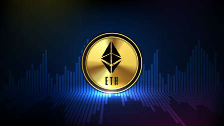 abstract futuristic technology background of eth ethereum coin digital cryptocurrency and market graph volume indicatorのイラスト素材