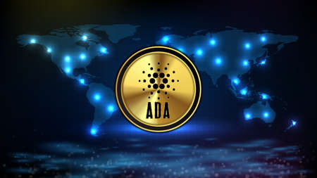 abstract background of futuristic technology ada cardano coin cryptocurrency with world mapsのイラスト素材