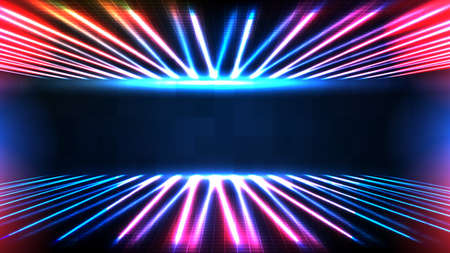 abstract futuristic background of blue empty stage and neon lighting spotlgiht stage backgroundのイラスト素材