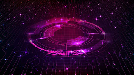 abstract futuristic background of empty stage with glowing circuit line board connectionのイラスト素材