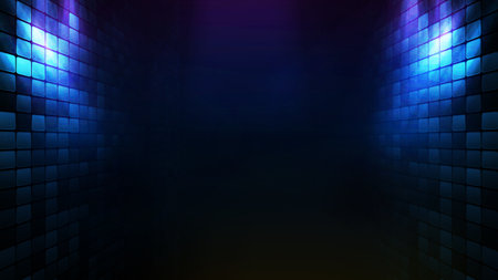 abstract futuristic background of blue brick and lighting spotlgiht stage backgroundのイラスト素材
