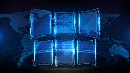 abstract futuristic background of blue glowing technology sci fi frame hud ui elementのイラスト素材