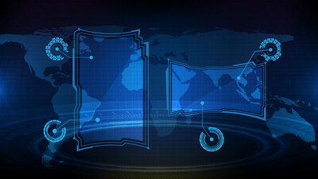 abstract futuristic background of blue glowing technology sci fi frame hud ui elementのイラスト素材