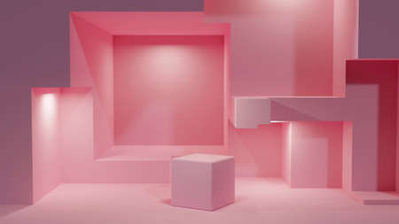 abstract background of pink stand for product presentation withe minimal shape element , 3D illustration renderingの写真素材