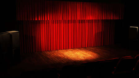 abstract background of empty stage and red curtain ,3D illustration rendering
