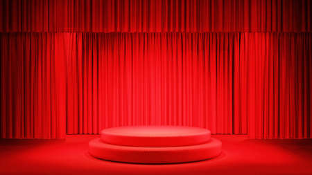 abstract background of stage curtain and podium for product review ,3D illustration renderingの写真素材
