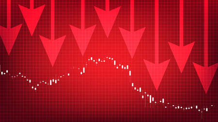 abstract background of downtrend stock market chart graph on red background
