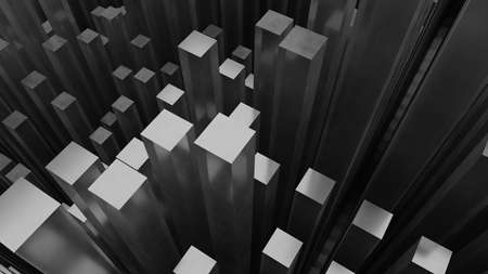 abstract background of random black cube block wave pattern, 3D illustration renderingの写真素材