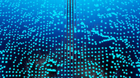 abstract background of random glowing neon cube block wave pattern, 3D illustration rendering