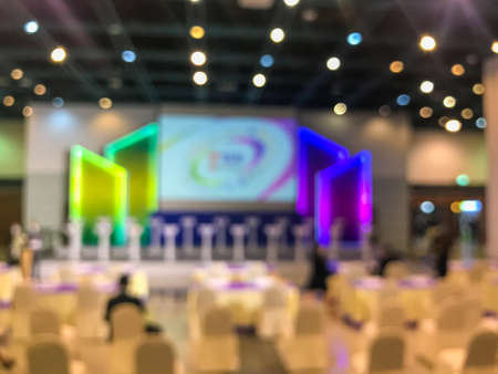 blur background of colorful event meeting at seminar roomの写真素材