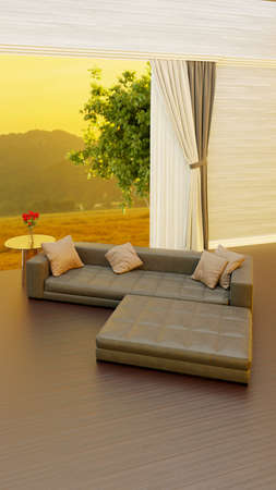 background of living room and sofa bed , 3D rendering