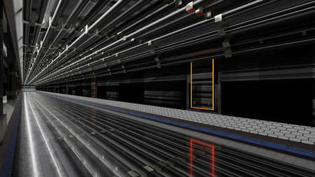 abstract background of Sci Fi gate tunnel industrial Futuristic Spaceship , 3D illustration renderingの写真素材