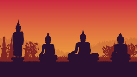 silhouette of traditional Thai buddha statue on gradient backgroundのイラスト素材