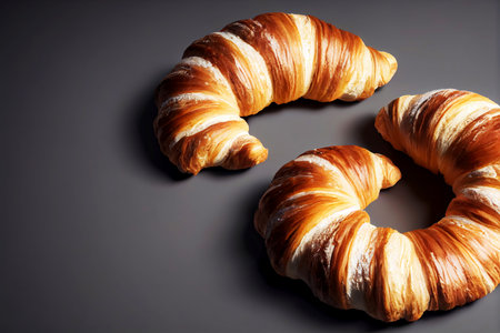 top view bakery of delicious croissant , generative art by A.I.の素材
