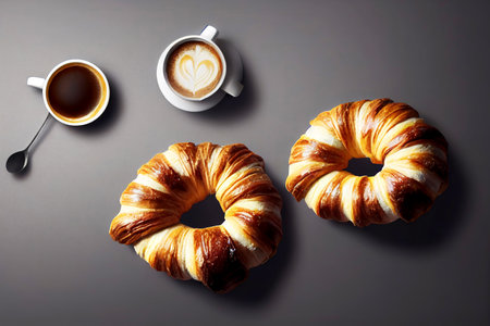 top view bakery of delicious croissant , generative art by A.I.の素材