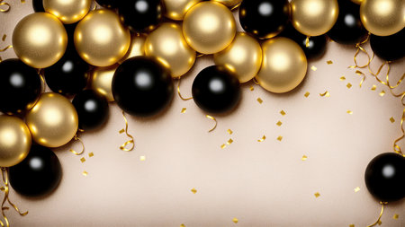 background of elegant gold expensive balloons and confetti celebration , generative art by A.I.の素材