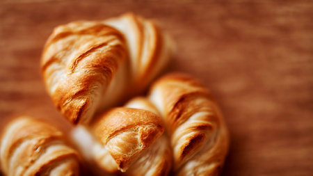 top view bakery of delicious croissant , generative art by A.I.の素材