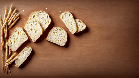 top view of slice variety wheat bread , generative art by A.I.の素材