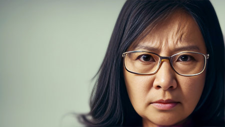 asian woman feeling serious, upset, angry,stress about the problem, generative art by A.I.の素材